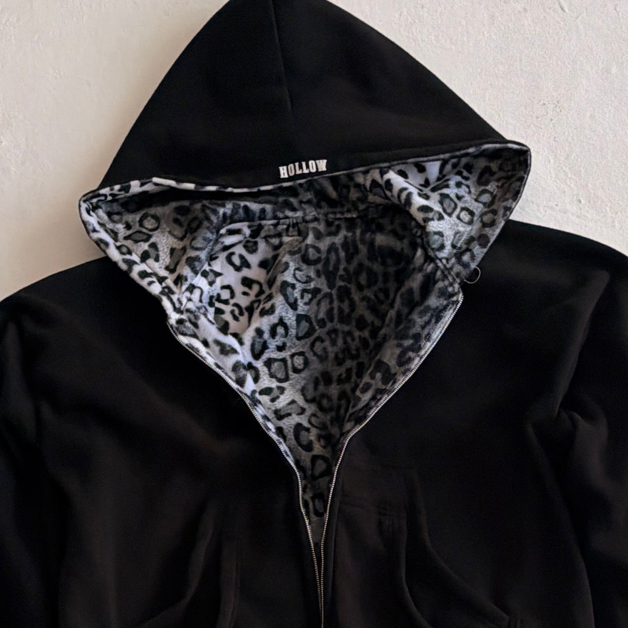 Reversible snow leopard zipup hoodie