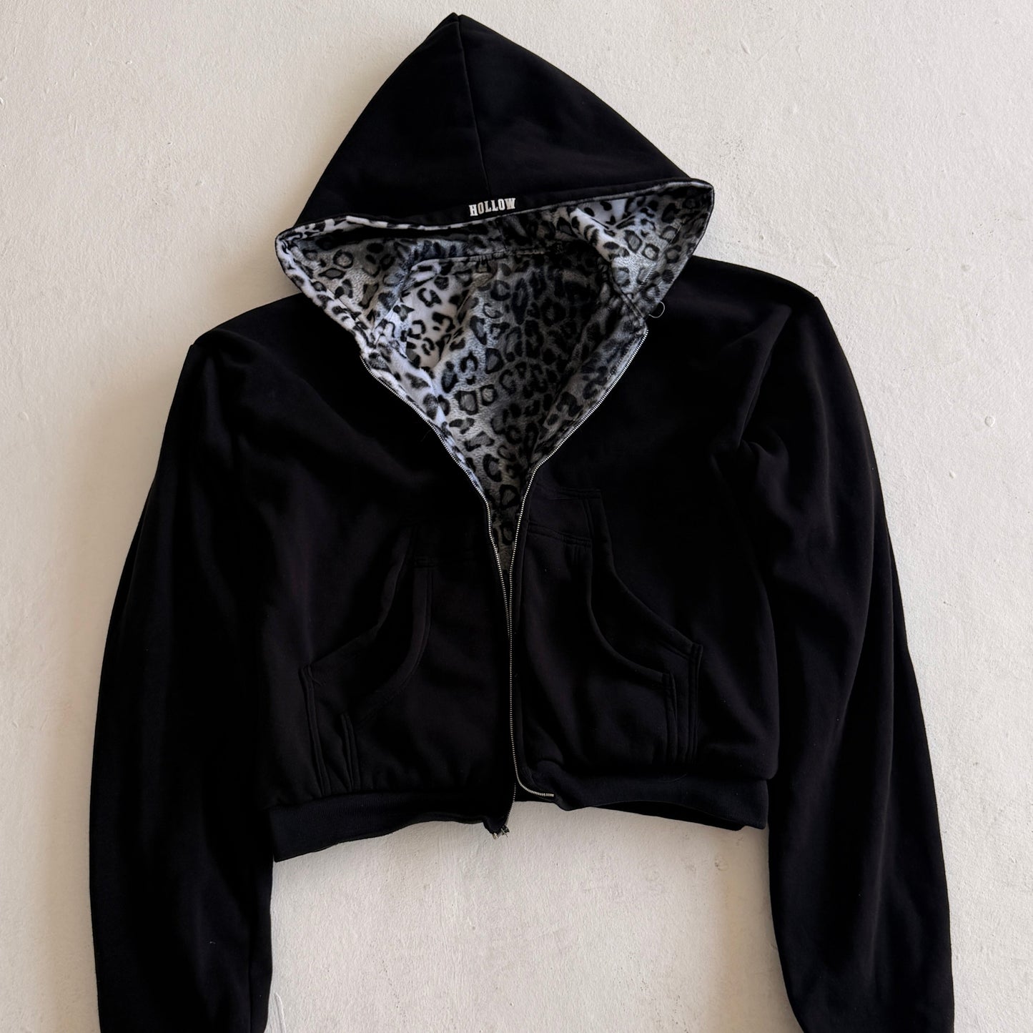 Reversible snow leopard zipup hoodie