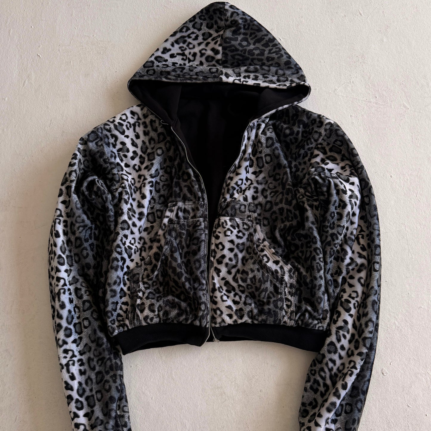 Reversible snow leopard zipup hoodie
