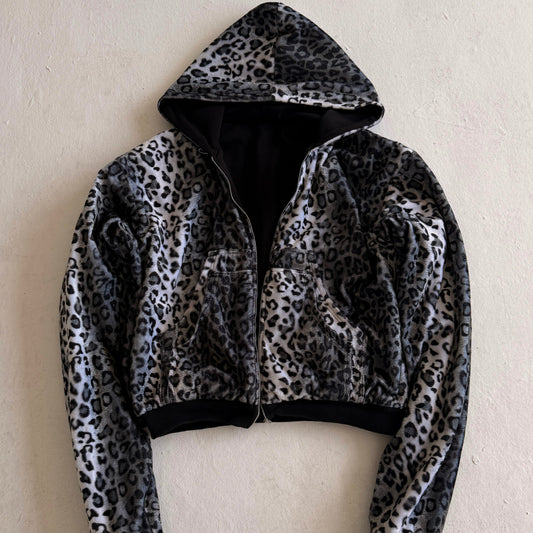 Reversible snow leopard zipup hoodie