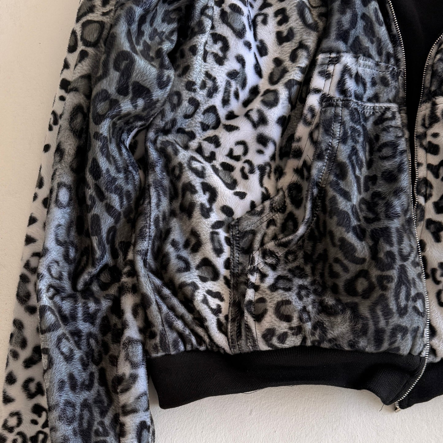 Reversible snow leopard zipup hoodie